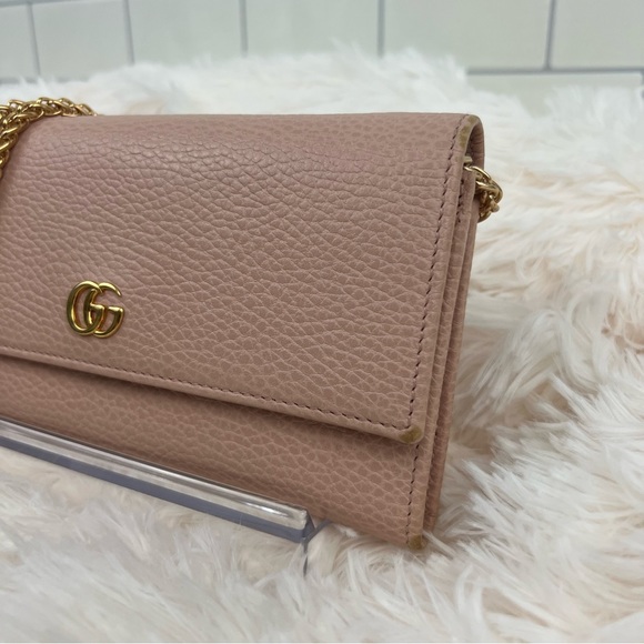 Gucci Pink Pebbled Leather Marmont Continental Flap Wallet with Chain - Picture 3 of 9